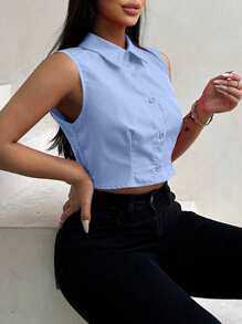 VaVaBold Camisa sin mangas sencilla y lisa para uso diario,Tops sin mangas - Celeste - Ver 3
