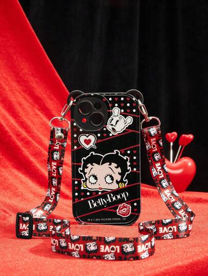 Betty Boop | ROMWE Cute Cartoon Girl & Letter Print Phone Case And Phone Strap