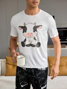 Conjunto de pijama para hombre con estampado de vaca - Multicolor - Ver 5