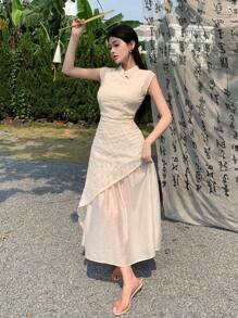 DAZY Vestido corto de manga corta con patchwork para mujer, vestido para boda