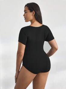 Ocili Jumpsuit Leher U Polos Halus Nyaman untuk Santai, Ukuran Plus, Pakaian Tidur - Hitam - View 2