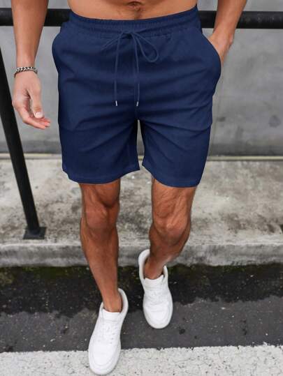 Manfinity Homme 男士纯色抽绳腰时尚休闲短裤