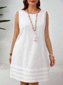EMERY ROSE Plus Size Women's Fashionable Solid Color Sleeveless Summer Casual Dress, Everyday Wear,Spring/Vacation - White - View 5