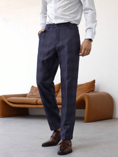 Manfinity Bizformal Men's Casual Check Tapered Suit Pants