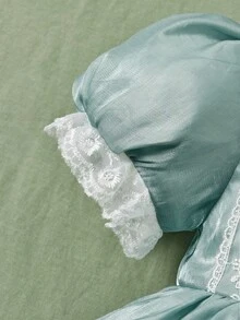 SHEIN 嬰兒女童復古法式連體褲，具有貴族優雅和泡泡袖，並飾有蕾絲，適合春夏外出穿著 - 綠色 - 查看 6