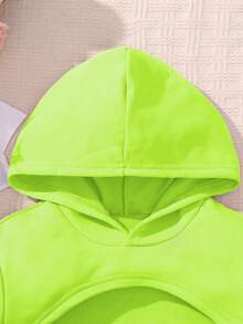 SHEIN Teen Girls Color Block Simple Daily Outfit Set (Top And Pants) - Green - View 5