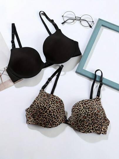 حمالة صدر نسائية كاجوال بطبعة نمر وقماش أسود، عبوة مزدوجة مع قليل من المرونة، ملابس علوية بطبعة فهد