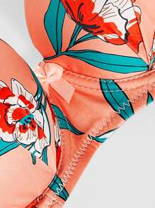 Floral Print Underwire Bra & Panty Lingerie Set - Pink - View 6