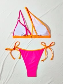 SHEIN Swim Zweiteiliger Damen Bikini mit Farbblöcken für Strandurlaub im Sommer