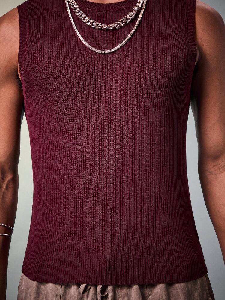 Men's Solid Color Sleeveless Knitted Vest, Summer