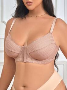 Bra Lingerie Renda Penutup Depan Ukuran Besar dengan Kawat Penyangga, Dijual Satuan - Aprikot - View 6