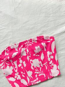 Soleia Top corto bustier con diseño floral pequeño en color naranja para atuendos informales de vacaciones para mujeres