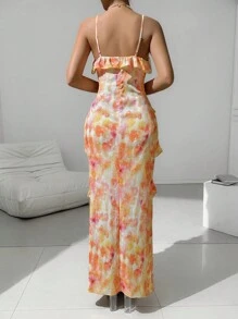 Allurite Women's Fashionable Ruffle Trim Decor Italian Dress Bodycon Dress - Multicolor - View 2