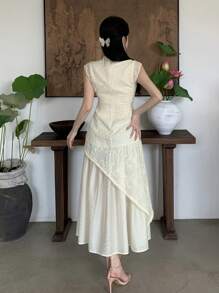 DAZY Vestido corto de manga corta con patchwork para mujer, vestido para boda