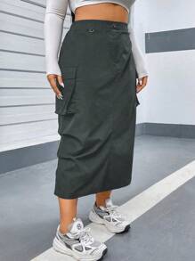 Flirla Váy đi làm hàng ngày đơn giản đơn giản dành cho nữ Plus Size - Màu xám đen - Xem 3