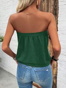 Chiquease Top sin tirantes de estilo simple y unicolor para mujer, ideal para uso diario - Verde Oscuro - Ver 2