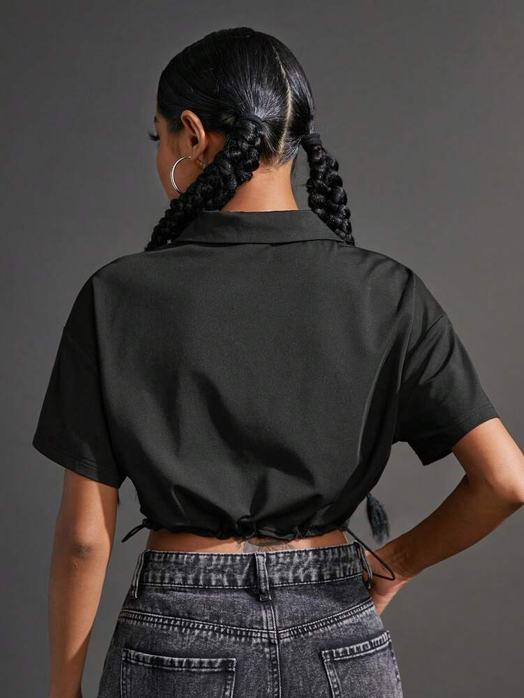 Women's Fashion Solid Color Short Loose Casual Sport T-Shirt With Elastic Waistband