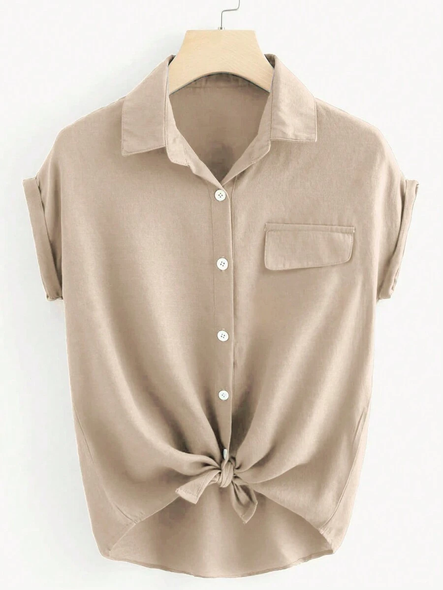 Franclia Women's Plain Simple Daily Button-Down Shirt - Khaki - View 1