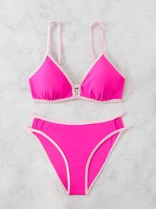 SHEIN Swim Ladies Fashionable Hollow Out Design Bikini Set, Bikini Set Summer Beach - Pink - View 7