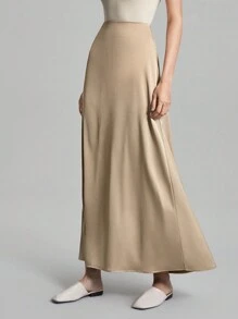 Ontre Women's 2025 Spring New Arrival Solid Color High Waist Satin Drape Skirt, Elegant Versatile Skirt