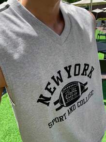 DAZY 男士夏季字母印花背心套裝 - 灰色 - 查看 8