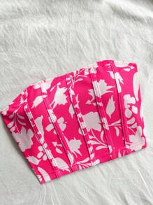 Soleia Top corto bustier con diseño floral pequeño en color naranja para atuendos informales de vacaciones para mujeres