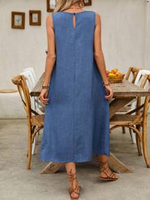 Breezaya 女式纯色简约日常无袖连衣裙长款度假海滩装女装