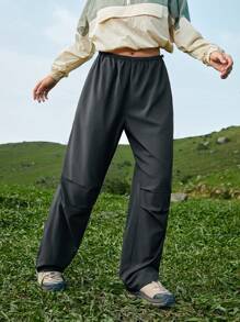 In My Nature 女款簡約純色寬鬆戶外長褲 - 黑色 - 查看 6