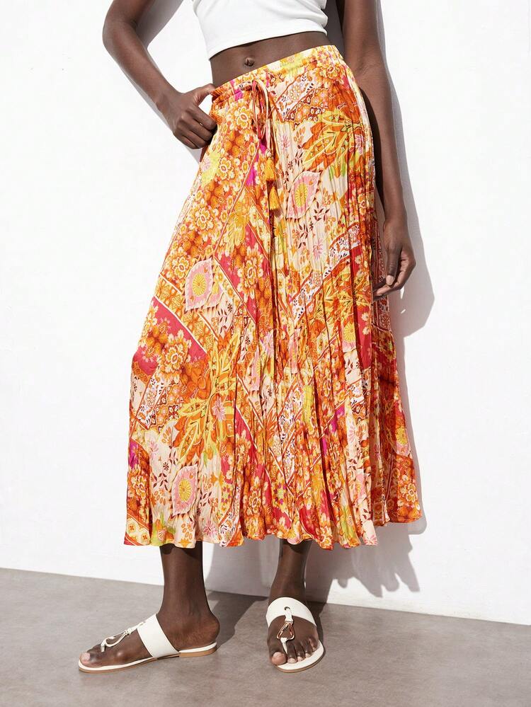 SHEIN Maija Printed  Geometric Decor Elastic Waist Women's Skirt