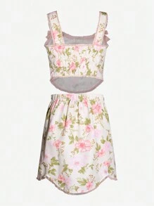 Set aus Camisole und Rock mit floralen Gesamtdruck für Teenager Mädchen, Feiertage und Lässig