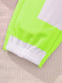 SHEIN Teen Girls Color Block Simple Daily Outfit Set (Top And Pants) - Green - View 6