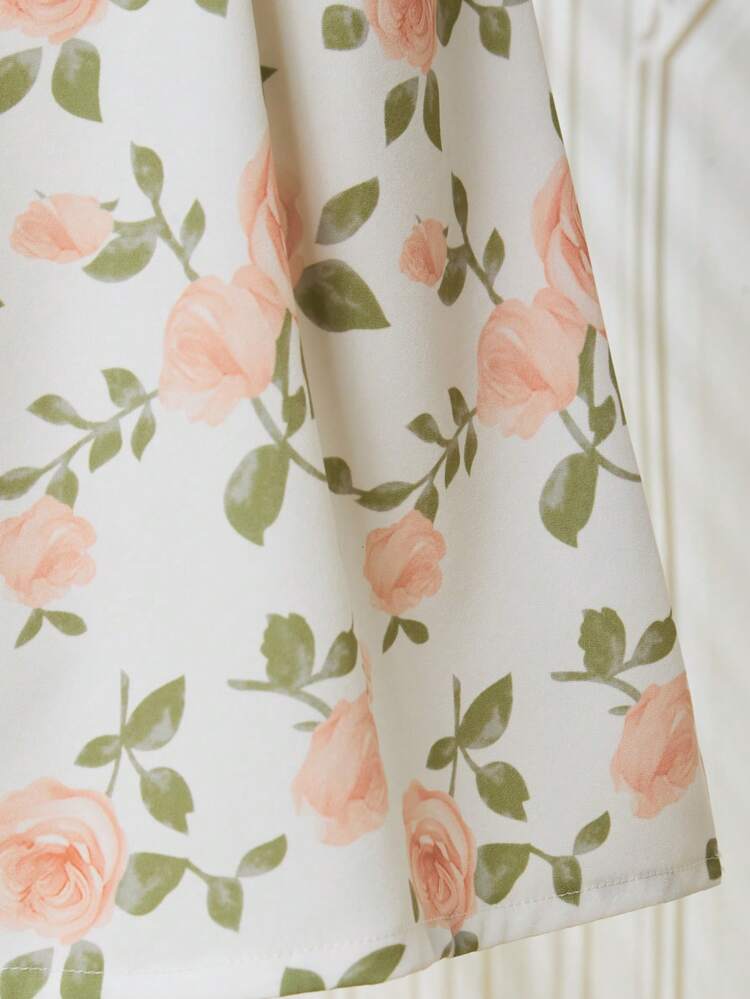 2pcs Ditsy Floral Textured Shirt With Layered Peter Pan Collar And Skirt Set, Suitable For Tween Girls' Photoshoots And Parties