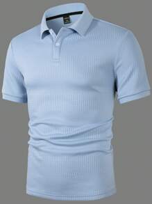 Manfinity Homme 男式夏季純色短袖休閒通勤Polo衫 - 淺藍色 - 查看 3
