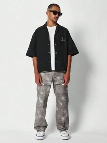 SUMWON Boxy Fit Nylon Shirt With Back Number Graphic Print - Black - View 4