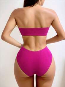 SHEIN Swim Women Bikini Set, Strapless Bikini Set, Two-Piece Summer Beach - Hot Pink - View 2