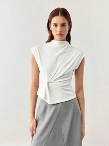 BizChic Top sin mangas de cuello alto con nudo elegante para mujer, atuendos de mujer para otoño