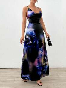 EURMUSE Purple Sateen Maxi Dress - Multicolor - View 5