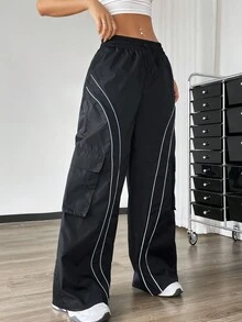 Muchica Băng phản quang Khối màu Quần áo bảo hộ lao động thông thường Quần ống rộng - màu đen - Xem 4