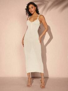 Hauture 3D Rosette Ruched Bodycon Knit Dress - Apricot - View 1