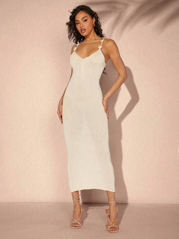 3D Rosette Ruched Bodycon Knit Dress