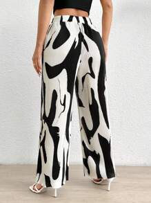 SHEIN PETITE Full Print Wide Leg Pants - Multicolor - View 2