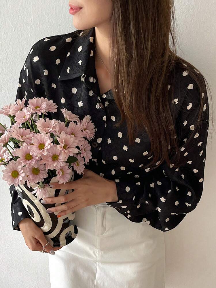 Women's Asymmetrical Loose Printed Long Sleeve Shirt,Ruffle,Fall Clothes