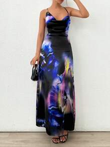 EURMUSE Purple Sateen Maxi Dress - Multicolor - View 1