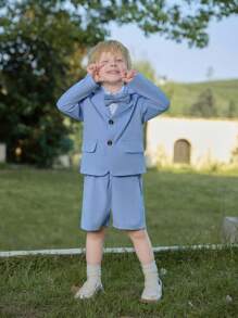 SHEIN Young Boy Gentleman Suit Set - Long Sleeve Jacket And Pants - Mauve Purple - View 3