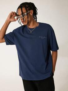 GAWX 艺术家男士合作印花短袖 T 恤，图案 T 恤适合春夏季日常穿着，100% 纯棉，节日、新年、度假、节日 - 寶藍色 - 查看 2