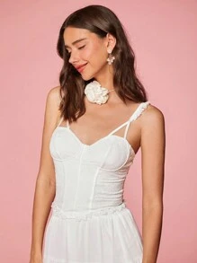 Enchnt Women's Elegant Solid Color Lace Corset Slim Fit Camisole Top, Summer