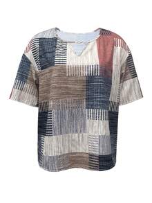 SHEIN LUNE Camisa holgada de mujer con cuello redondo y mangas cortas con estampado geométrico - Multicolor - Ver 3