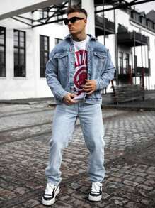 Men New Fashionable Casual Straight Leg All-Match Jeans - Light Wash - View 3