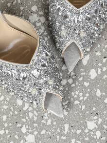 Women's High Heel Rhinestone Chain Closed Toe Shoes, Suitable For Daily Wear And Parties - Silver - View 7