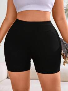 Flirla 大码女式弹力提腰运动瑜伽黑色紧身裤